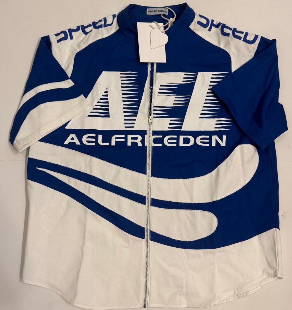 NWT Aelfric Eden Short Sleeve Full Zip Racing Jacket Sz M Men Blue/White